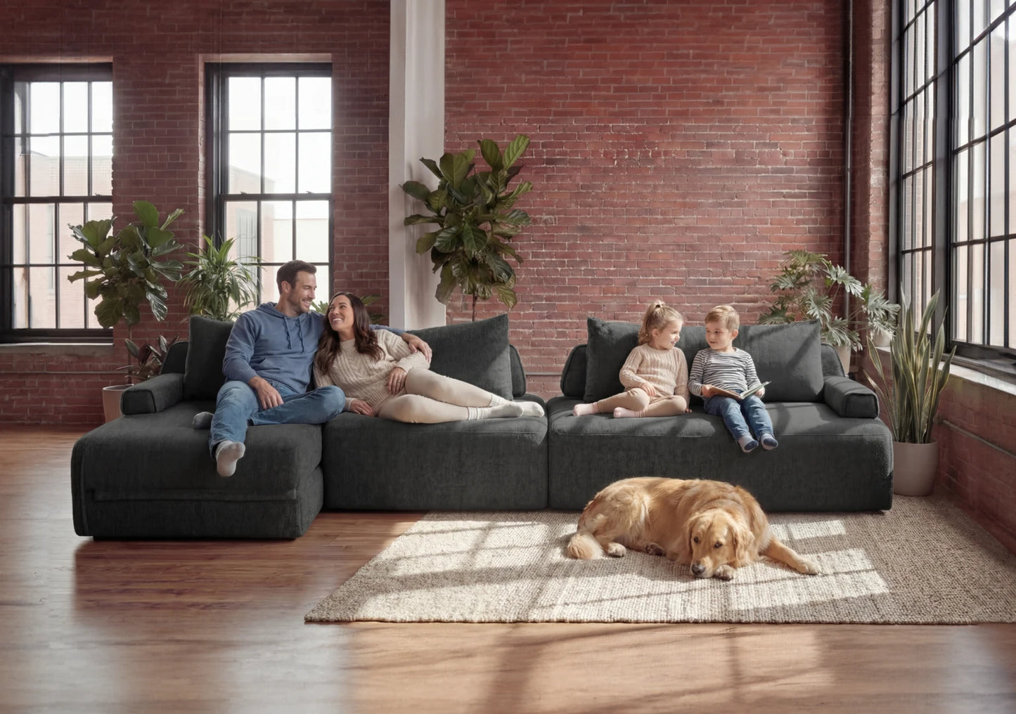 Cushie Modular 4-Seater Chaise (3.51m) - Charcoal