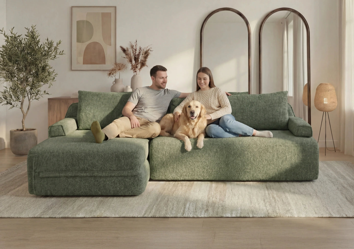 Cushie Modular 3-Seater Chaise (2.49m) - Sage