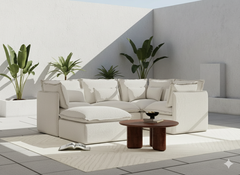4 Seater / Corner + Ottoman / White Boucle