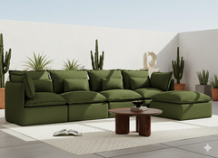4 Seater / Sofa + Ottoman / Olive Green