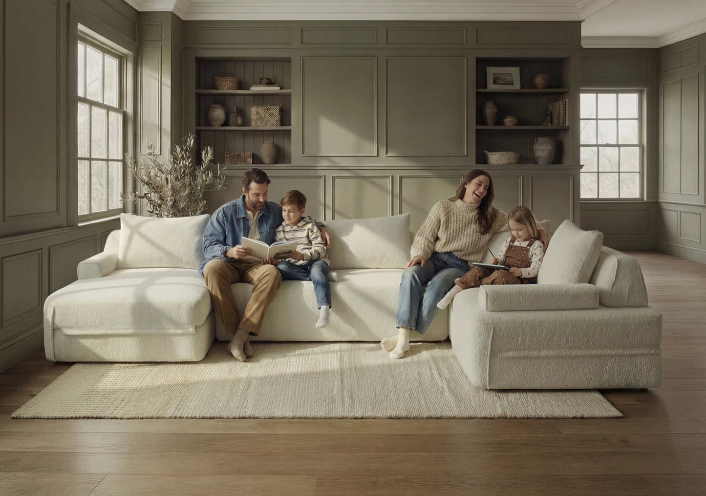 Cushie Modular 5-Seater U-Shaped Chaise (3.51m) - Cream