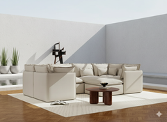 6 Seater / U-Sectional + Ottoman / Linen Beige