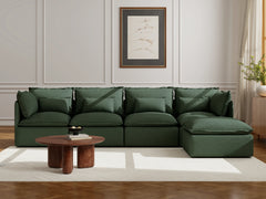 4 Seater / Sofa + Ottoman / Dark Green