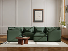 6 Seater / U-Sectional + Ottoman / Dark Green