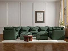 9 Seater / U-Sectional + Ottoman / Dark Green