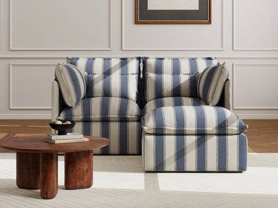 2 Seater / Sofa + Ottoman / Blue Stripes