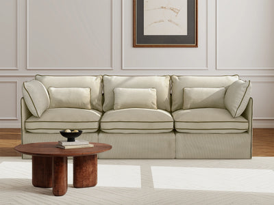 3 Seater / Sofa / Cream With Brown Piping