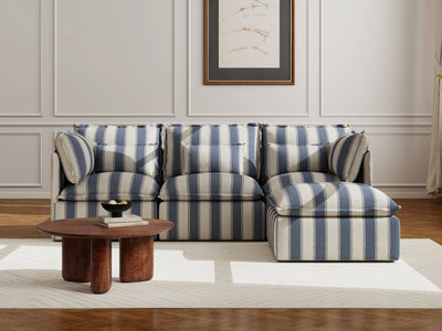 3 Seater / Sofa + Ottoman / Blue Stripes